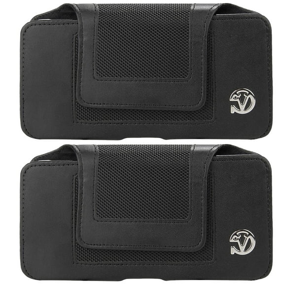 2-PACK: Professional Vegan Leather Horizontal Smartphone Holster Case (Black) with Belt Clip & Loop fits Smartphones up to 6.7-inch iPhone XS Max / XR / 8+ Galaxy Note 9 / 8 S10 5G / S10+ / S10 / S9+