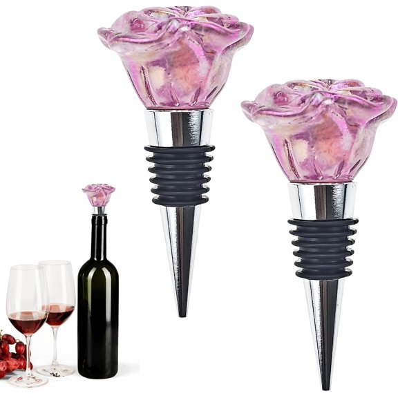 2 PACK Rose Stopper, Bottle Stopper Saver, Corks For Beverage, Preserver Saver Keep Accessories Gifts for Lovers, Wedding Favors (Style 2)