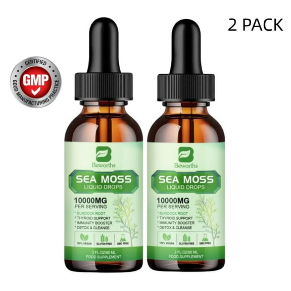 (2 Pack)Sea Moss Liquid Drops - Organic Irish Sea Moss Gel with Burdock Root Supplement, Seamoss Gel for Immune Support, Joint & Thyroid Support, Detox Cleanse & Digestion Support - 4 fl oz, Vegan