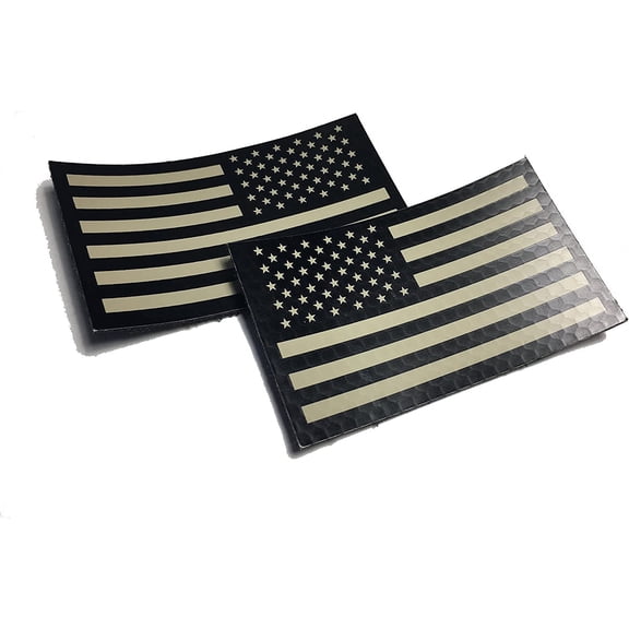 2 PACK Set - Authentic mil-spec 2" x 3.5" Black and Tan (FORWARD and REVERSED) Us Ir Infrared Flag Military Morale Reflective Patch