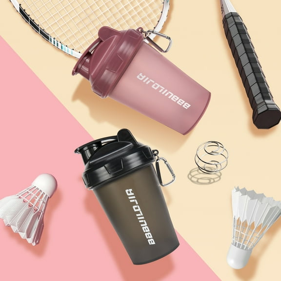 2 PACK Shaker Bottles 17 OZ, Shaking Ball Whisk, Wide Mouth and Flip-Top Lid, Dishwasher Safe & BPA Free, Blue/Pink/White