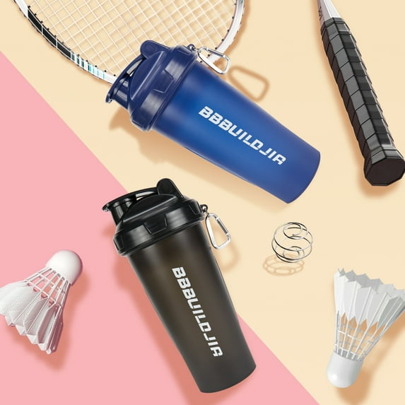 2 PACK Shaker Bottles 24 OZ, Shaking Ball Whisk, Wide Mouth, Flip-Top Lid, Dishwasher Safe & BPA Free, Black/Blue/Pink