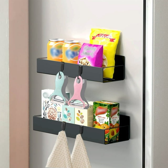 2 PACK Side Refrigerator Storage Rack Iron Magnetic Kitchen Shelf Wall ...