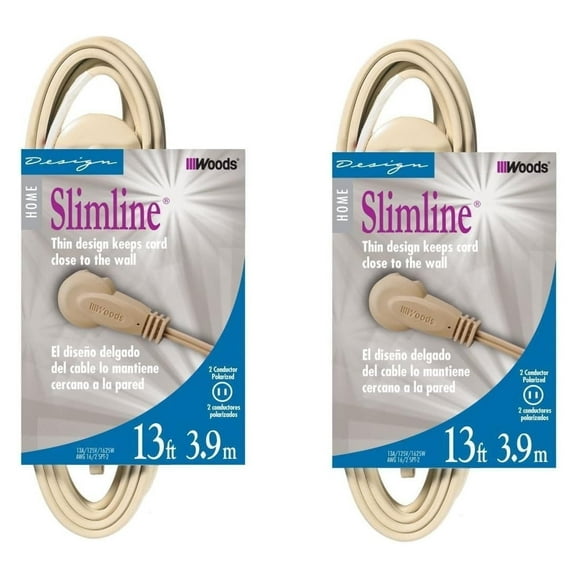 2-PACK - SlimLine 2240 Flat Plug Extension Cord, 2-Wire, Beige, 13-Foot
