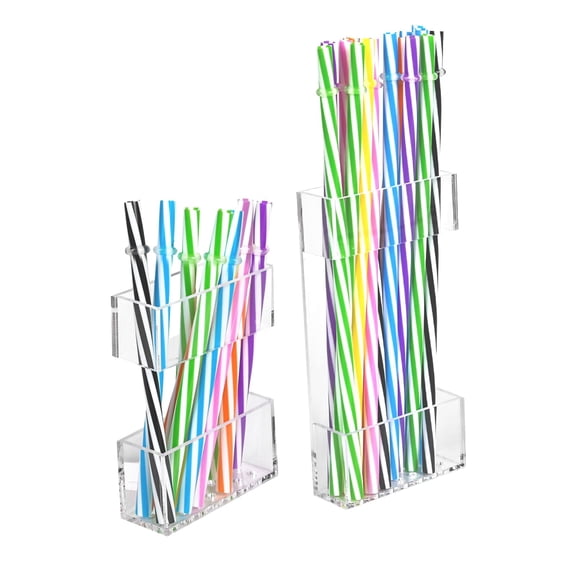 2 PACK Small Acrylic Straw Holder for Cabinet Doors,Straw Organizer Storage with Most Sizes,Multi-Function Kitchen Accessories Container with Adhesive Round Pads(Transparent)