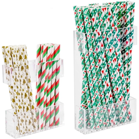 2 PACK Small Acrylic Straw Holder for Cabinet Doors,Straw Organizer ...