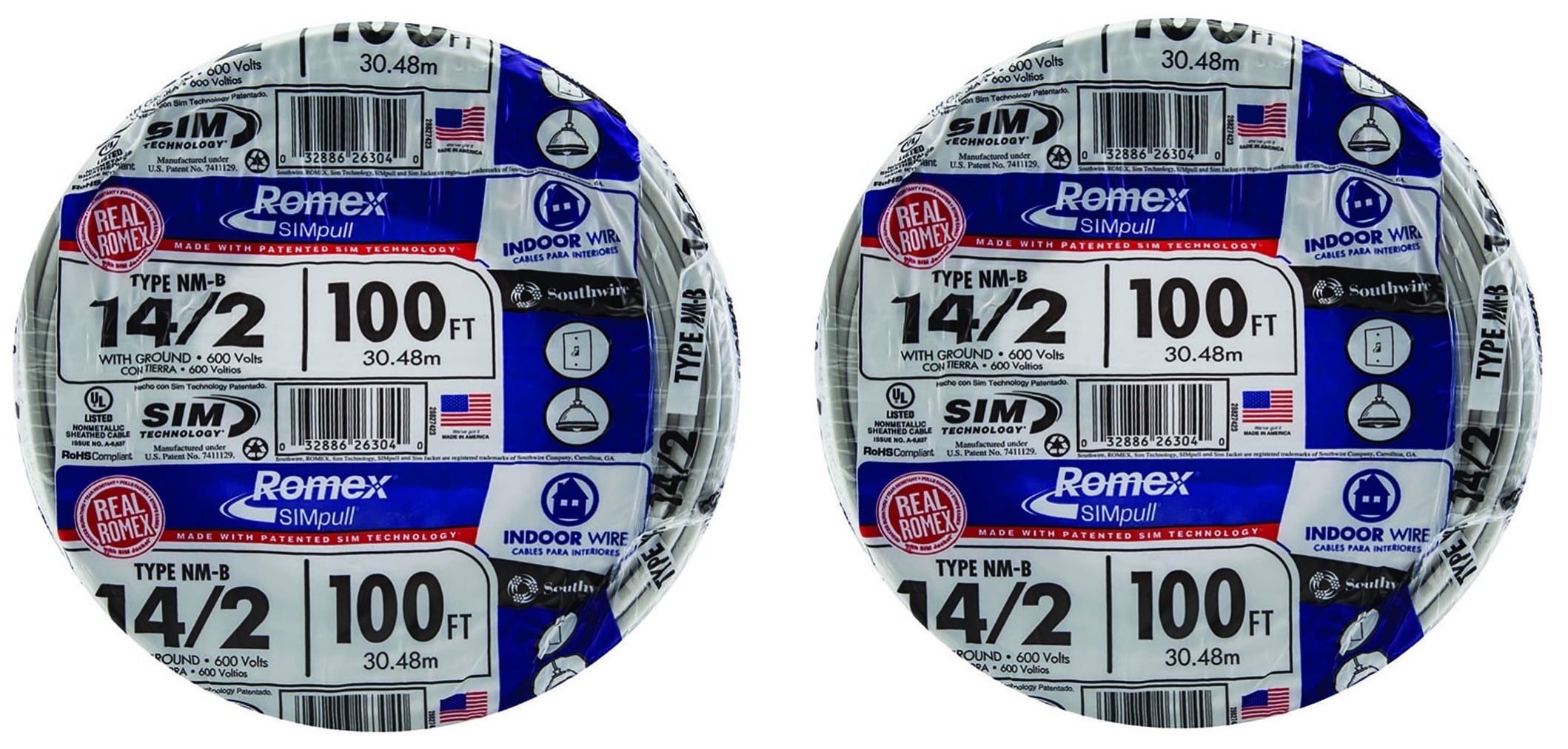2-PACK - Southwire 28827423 100' 14/2 w/ ground Romex brand
