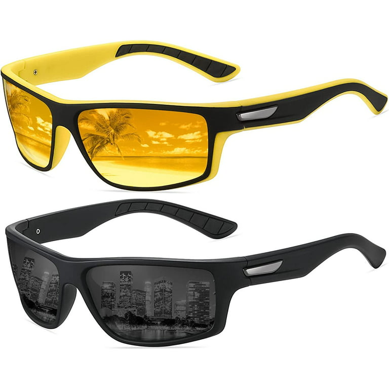 2 PACK Sports Polarized Wrap Around Sunglasses for Men Fishing
