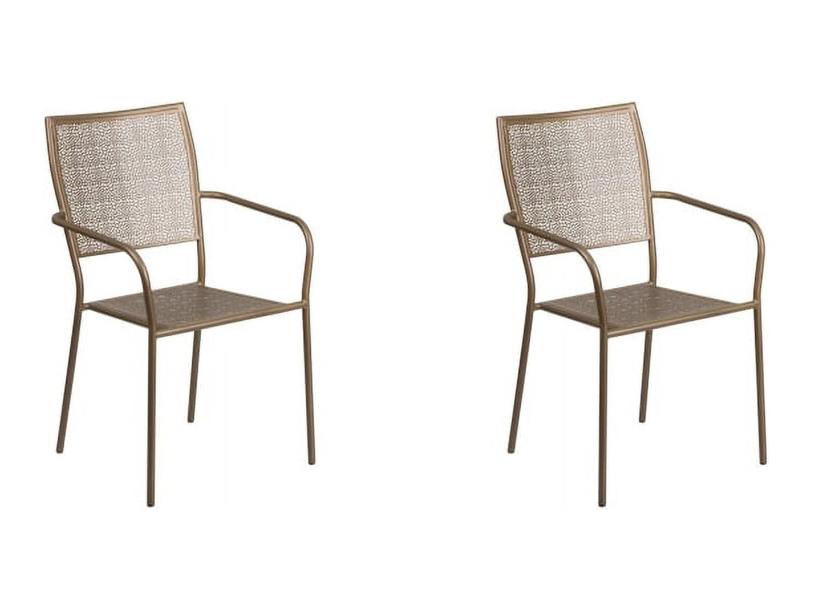 2 PACK Square Back Gold Metal Outdoor Patio Stackable Dining Chair For