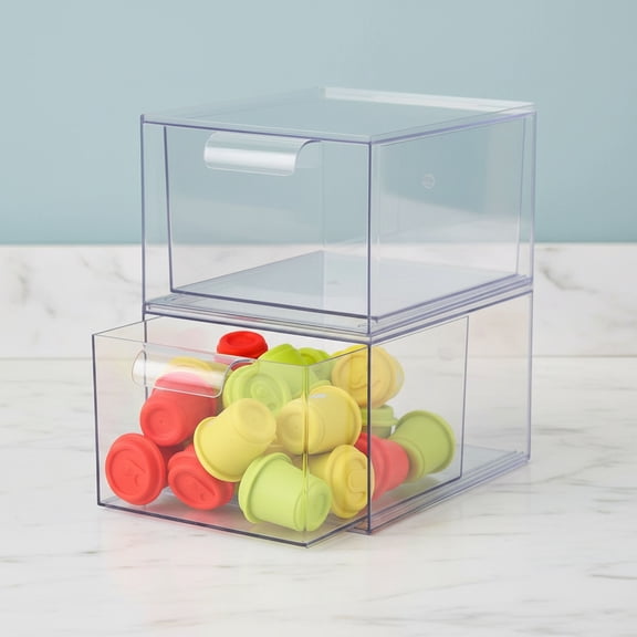 2 PACK Stackable Coffee Pod Drawers, Acrylic Clear Storage Drawers for Coffee Organizer for Home and Office
