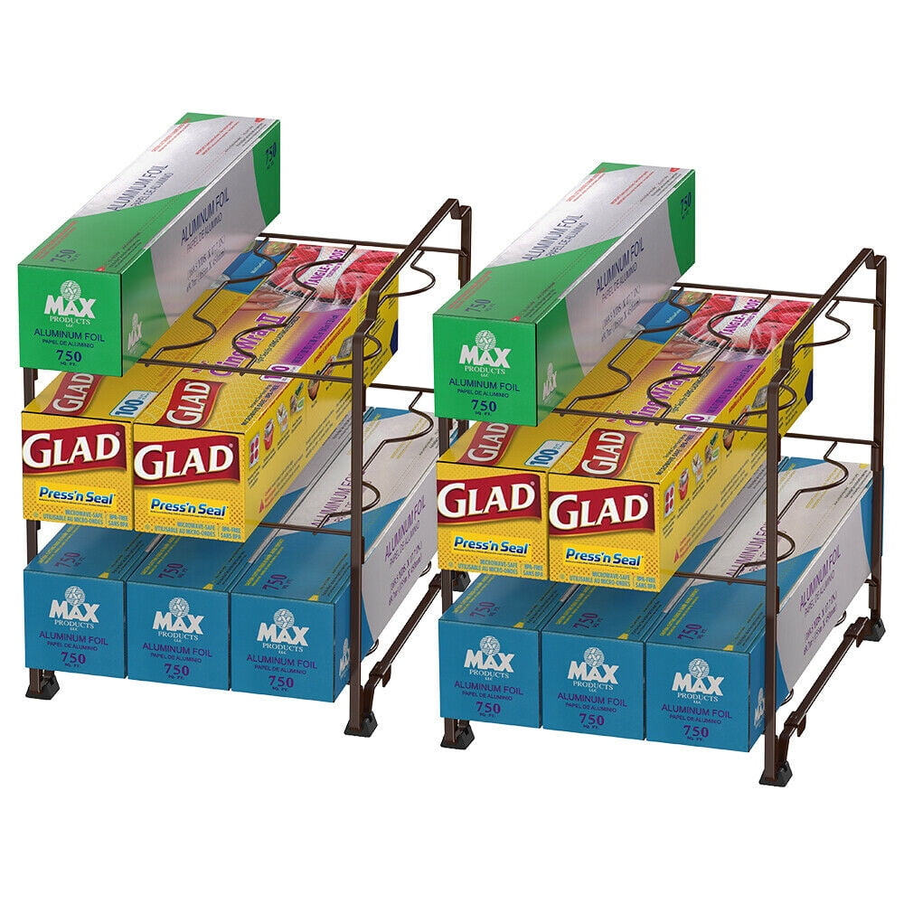 2 PACK Stackable Kitchen Wrap Organizer Rack Countertop Food Wrap Foil ...