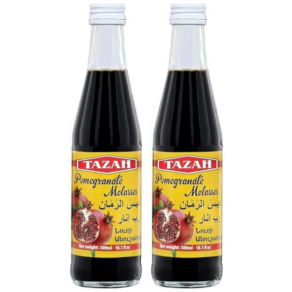 2 PACKTazah Pomegranate Molasses 10 fl oz Bottles Thick, Tangy Syrup for Cooking, Marinades & Dressings