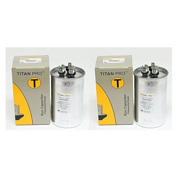 2 PACK Titan Pro TRCFD555 55 + 5 HVAC Round Dual Motor Run Capacitor 55/5 MFD/ 440/370 Volts for CENTRAL AIR CONDITIONER A/C PACKARD, TCRFD555