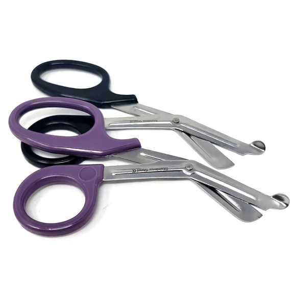 2 PACK Trauma Shears 7.25"- Bandage Scissors for Nurses, Non-stick Blades Stainless Steel Emergency Scissors Nursing EMT Students - Black + Purple