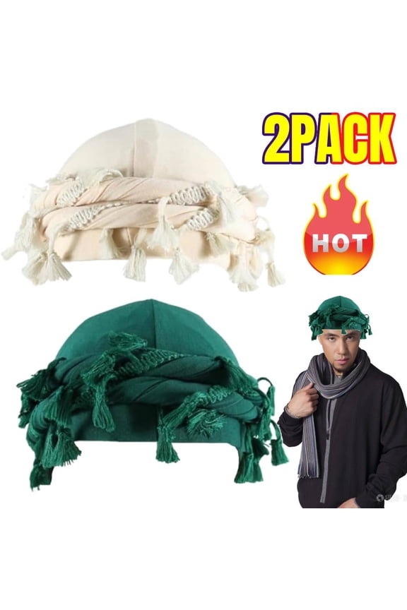 2 PACK Turban for Men Vintage Twist Head Wraps Satin Lined Halo Turban Head Scarf Lightweight Tassel Beanie Hats