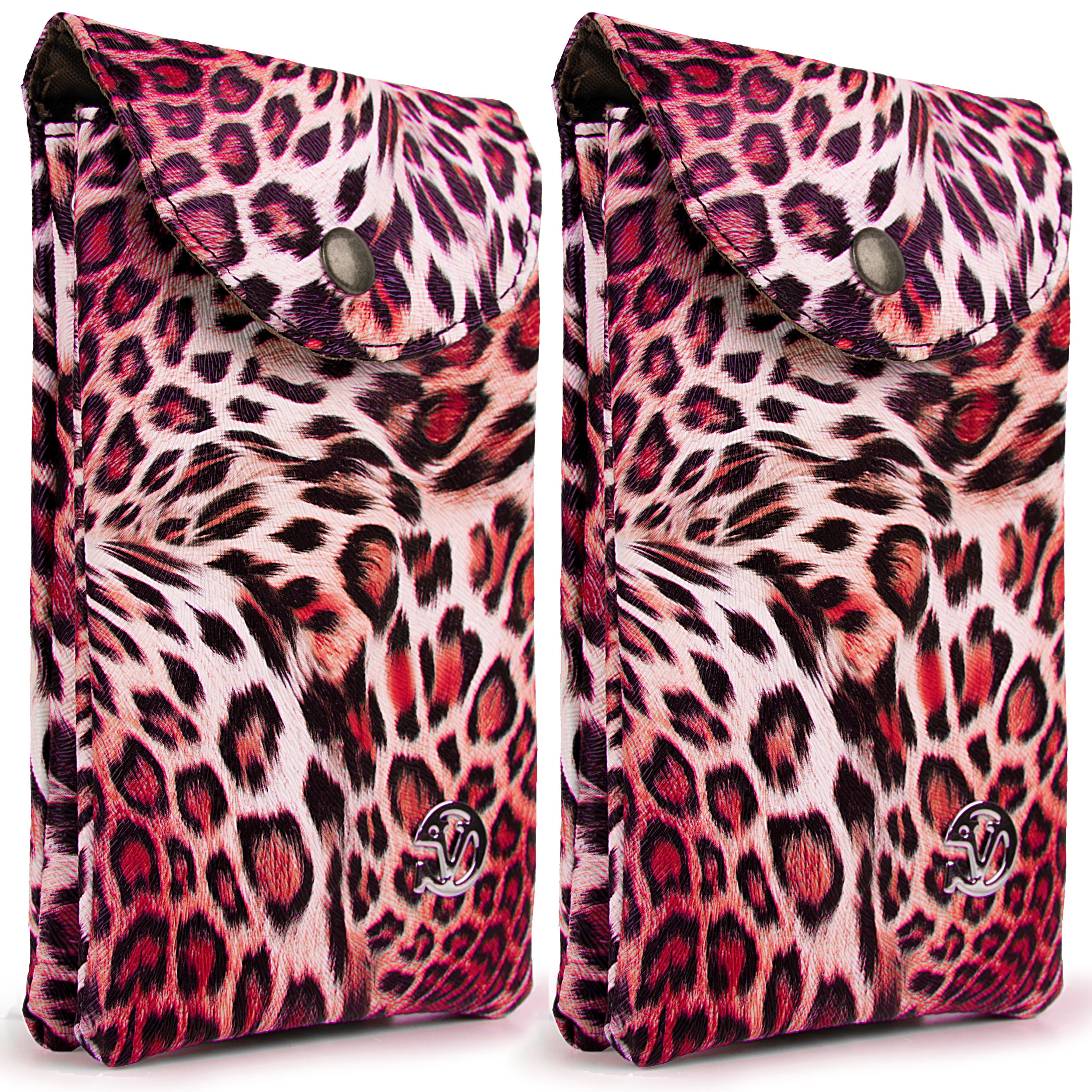 2-PACK: Universal Travel Crossbody Pouch (Pink Leopard) fits Smartphones up to 6.1-inch - Vegan Leather with Removable Shoulder Strap and Magnetic Button Closure