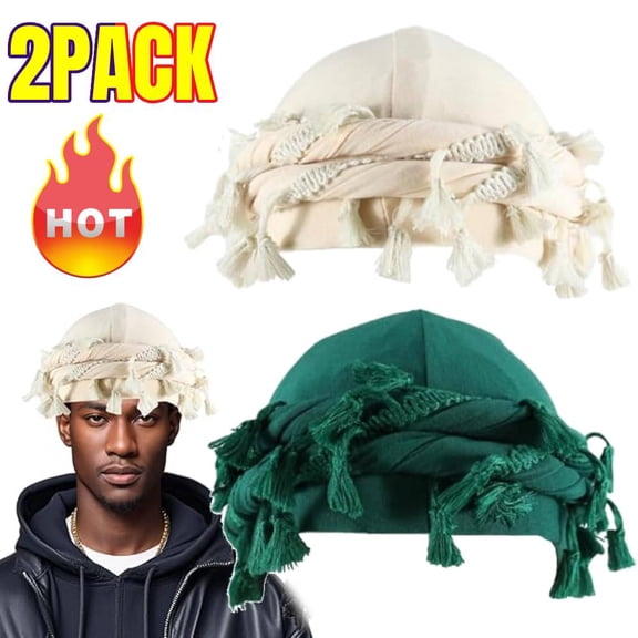 2 PACK Vintage Turban for Men with Tassel, Halo Turban for Men, Durag Head Wraps