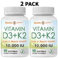 thumbnail image 1 of (2 PACK) Vitamin D-3 & K-2, 10,000 IU/250 mcg,Plus Cardiovascular Support, Supports Bone Health, 90 Softgels, 1 of 5