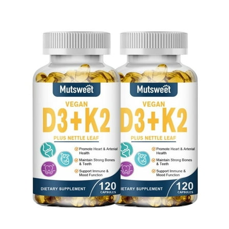 (2 Pack)Vitamin D3   K2 Supplement - 5000 IU Vitamin D3 & 100 mcg Vitamin K2 MK-7, Dietary Supplement for Bone, Teeth, Muscle and Immune Health Support, 240 Softgels, Easy to Swallow