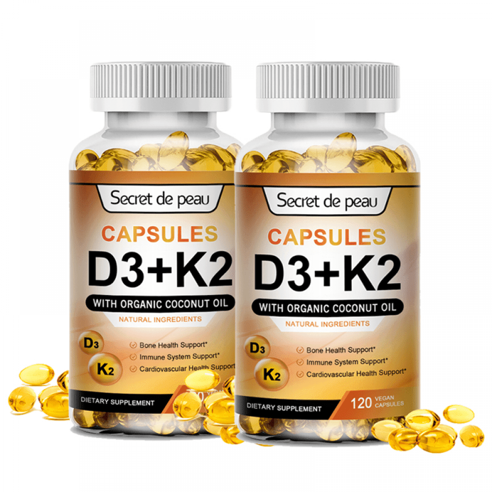 (2 Pack)Vitamins D3+K2 Capsules, boosting Calcium Absorption, Supports Heart & Joint Health, Immune Support (Non GMO, Gluten Free), 240 Pcs