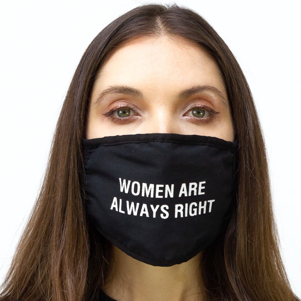 2 PACK 'WOMEN ARE ALWAYS RIGHT' FACE MASK COVERING SET - 1PC BLACK, 1PC NAVY
