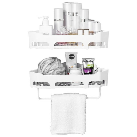 2 PACK Wall-Mounted Corner Storage Rack For Bathroom Organization In White, Durable Material