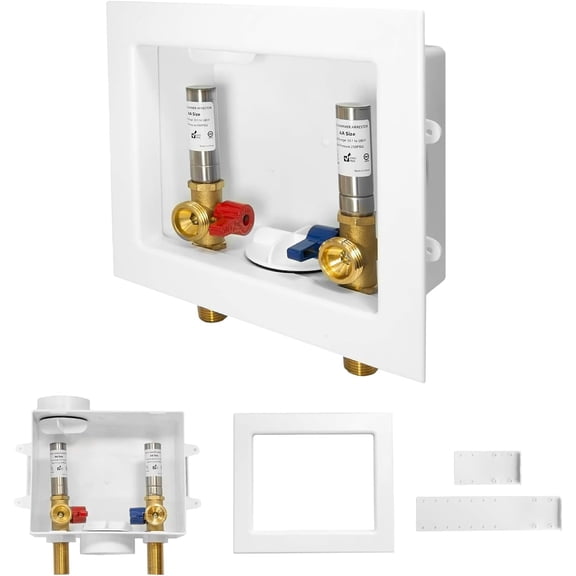 2-PACK Washing Machine Outlet Box with Stainless Steel Hammer Arrestor, Laundry Washer Box with Central and Side Drain Design(1/2" Sweat Connection Inlet X 3/4" Outlet)(-2Pack)