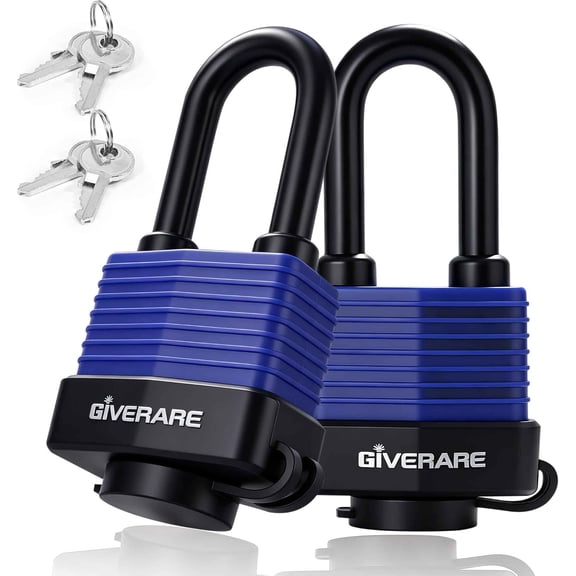 2 PACK Waterproof Heavy Duty Locks, Covered Laminated Steel Keyed Padlock, Extra Long Shackle, Water-Resistant Cover, 35mm 1.4 Lock Body, Brass Cylinder for Warehouse, Hasp, Gym, Locker, Sheds-Blue
