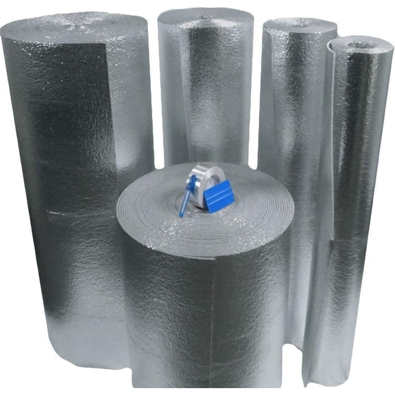 2 PACK Wholesale Lot: MWS Reflective Foam Core Insulation Kit: 2 Rolls (Size 16"x50') Includes 50' Foil Tape per roll, Knife & Squeegee. Multipurpose Home Insulation