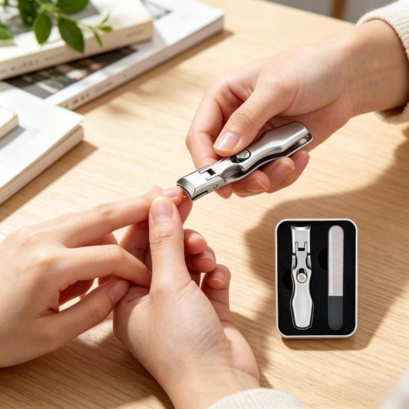 2 PACK Wide Opening Nail Clipper Set, Labor-Saving Ergonomic Nail Cutter with Built-In Nail File for Thick Hard Toenails, Portable Anti-Splash Manicure Pedicure Tool, Professional & Home Use