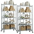 thumbnail image 1 of 2 PACKS 5 Tier Folding Shelves, 28"Lx13"Dx63"H Rolling Kitchen Rack, Freestanding Wire Metal Foldable Rack, No Assembly Shelving Unit for Garage Basement Pantry(Gray), 1 of 7