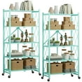 thumbnail image 1 of 2 PACKS 5 Tier Folding Shelves with Wheels, 28"Lx13"Dx63"H Metal Foldable Shelves for Storage, Freestanding Wire Kitchen Rack, No Assembly Rolling Rack for Garage Basement Pantry(Green), 1 of 8