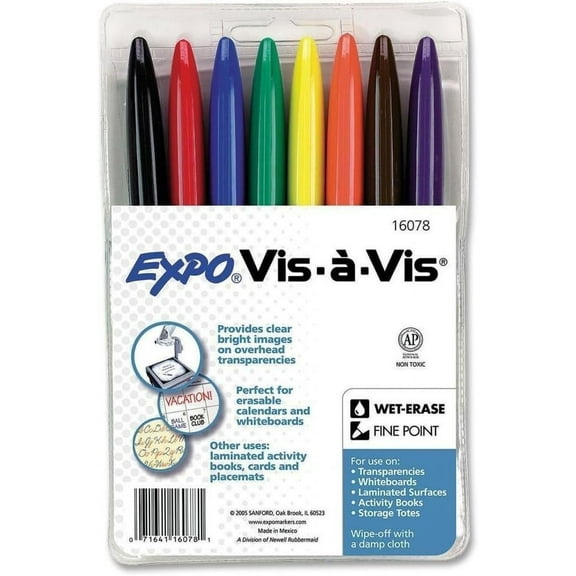 2 PACKS: Expo Vis-A-Vis Wet Erase Markers, 8 Colored Markers (16078)