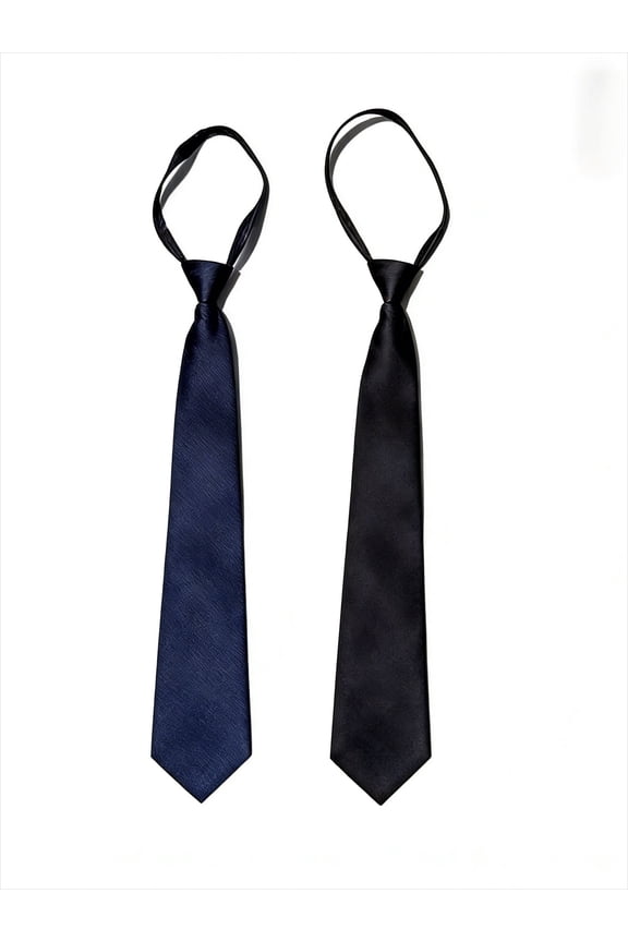 2 PACKS Pre Tied Adjustable Black Zipper Ties for Men 3.15" (8CM) Womens Solid Color Necktie