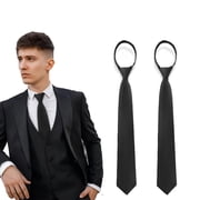 2 PACKS Pre Tied Adjustable Black Zipper Ties for Men 3.15" 8CM Womens Solid Color Necktie