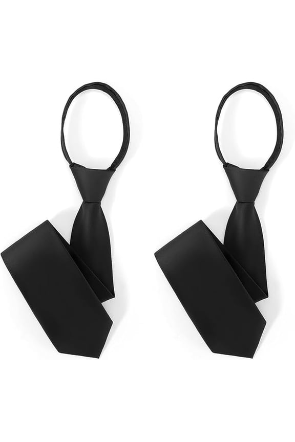 2 PACKS Pre Tied Adjustable Black Zipper Ties for Men 3.15" (8CM) Womens Solid Color Necktie