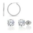 thumbnail image 1 of 2 PAIR SET! 14K 1 Inch White Gold Hoop Earrings with 14K Solid White Gold 5mm CZ Stud Earrings | Everyday Earrings for Men and Women, 1 of 3