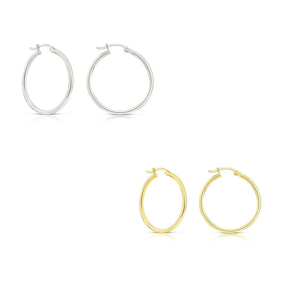 2 PAIR SET! Tilo Jewelry Round Hoop Earrings for Women & Unisex - 30mm