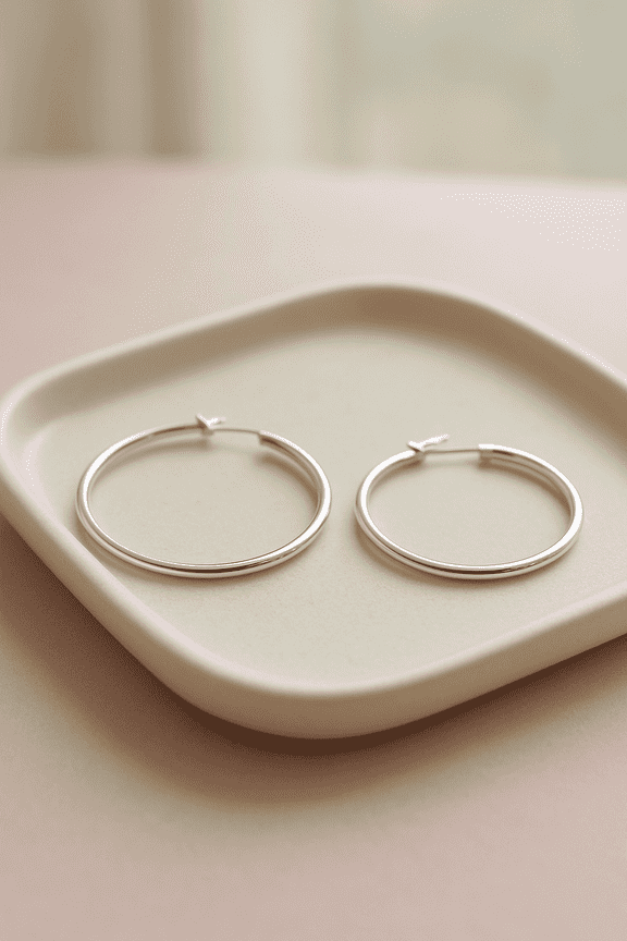2 PAIR of Silver Hoop Earrings Set – Large & Small Classic Hoops for Women | Minimalist Everyday Jewelry | Lightweight Silver-Tone Hoop Set
