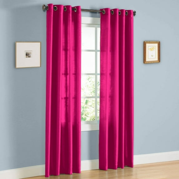 2 PANEL MIRA SOLID HOT PINK SEMI SHEER WINDOW FAUX SILK ANTIQUE BRONZE GROMMETS CURTAIN DRAPES 55 WIDE X 108" LENGTH