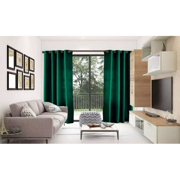 2 PANEL MIRA SOLID HUNTER GREEN SEMI SHEER WINDOW FAUX SILK ANTIQUE BRONZE GROMMETS CURTAIN DRAPES 55 WIDE X 63" LENGTH