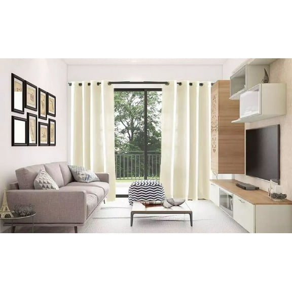 2 PANEL MIRA SOLID IVORY BEIGE SEMI SHEER WINDOW FAUX SILK ANTIQUE BRONZE GROMMETS CURTAIN DRAPES 55 WIDE X 84" LENGTH