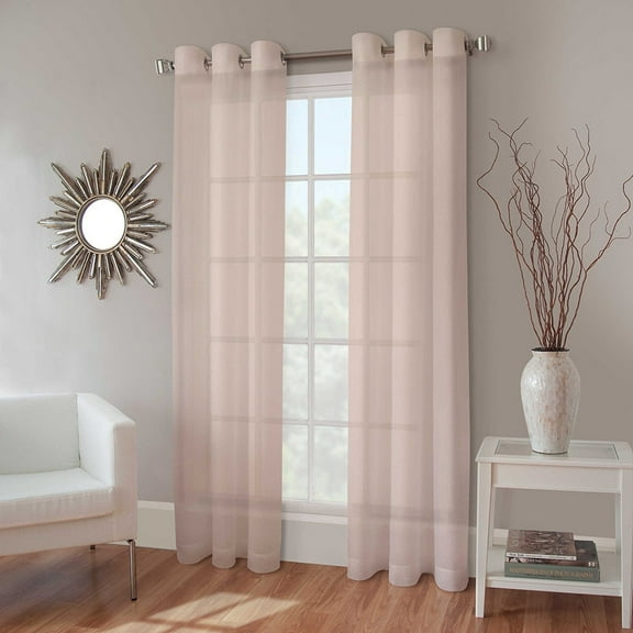 2 PANEL MIRA SOLID LIGHT PINK SEMI SHEER WINDOW FAUX SILK ANTIQUE BRONZE GROMMETS CURTAIN DRAPES 55 WIDE X 95" LENGTH