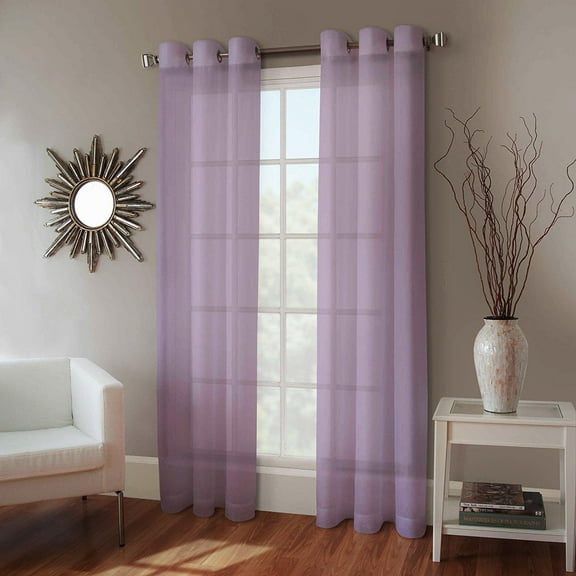 2 PANEL MIRA SOLID LILAC LAVENDER SEMI SHEER WINDOW FAUX SILK ANTIQUE BRONZE GROMMETS CURTAIN DRAPES 55 WIDE X 95" LENGTH
