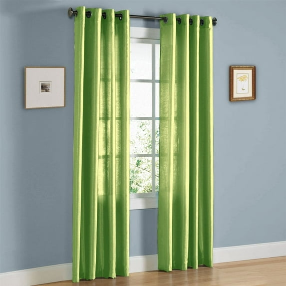2 PANEL MIRA SOLID LIME GREEN SEMI SHEER WINDOW FAUX SILK ANTIQUE BRONZE GROMMETS CURTAIN DRAPES 55 WIDE X 95" LENGTH