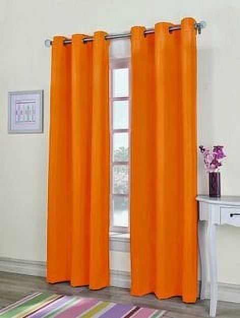 2 PANEL MIRA  SOLID ORANGE  SEMI SHEER WINDOW FAUX SILK ANTIQUE BRONZE GROMMETS CURTAIN DRAPES 55 WIDE X 108" LENGTH