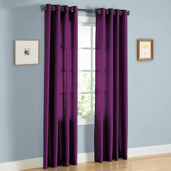 2 PANEL MIRA SOLID PURPLE SEMI SHEER WINDOW FAUX SILK ANTIQUE BRONZE GROMMETS CURTAIN DRAPES 55 WIDE X 84" LENGTH
