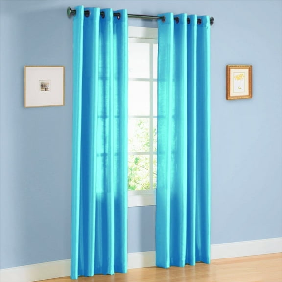 2 PANEL MIRA  SOLID TURQUOISE  SEMI SHEER WINDOW FAUX SILK ANTIQUE BRONZE GROMMETS CURTAIN DRAPES 55 WIDE X 95" LENGTH