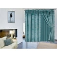 thumbnail image 1 of 2 PANEL WINDOW CURTAIN SET (120" W X 84" L ) WITH VALANCE AND SHEER BACKING AND 2 TASSELS -FAUX SILK SHINY CURTAIN SET - ROD POCKET DRAPES LEAF FLORAL DESIGN CURTAIN , NADA TEAL, 1 of 3