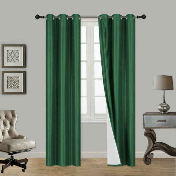 2 PANELS SILK BLACKOUT THERMAL GROMMET FOAM LINED WINDOW CURTAIN DRAPE NOA